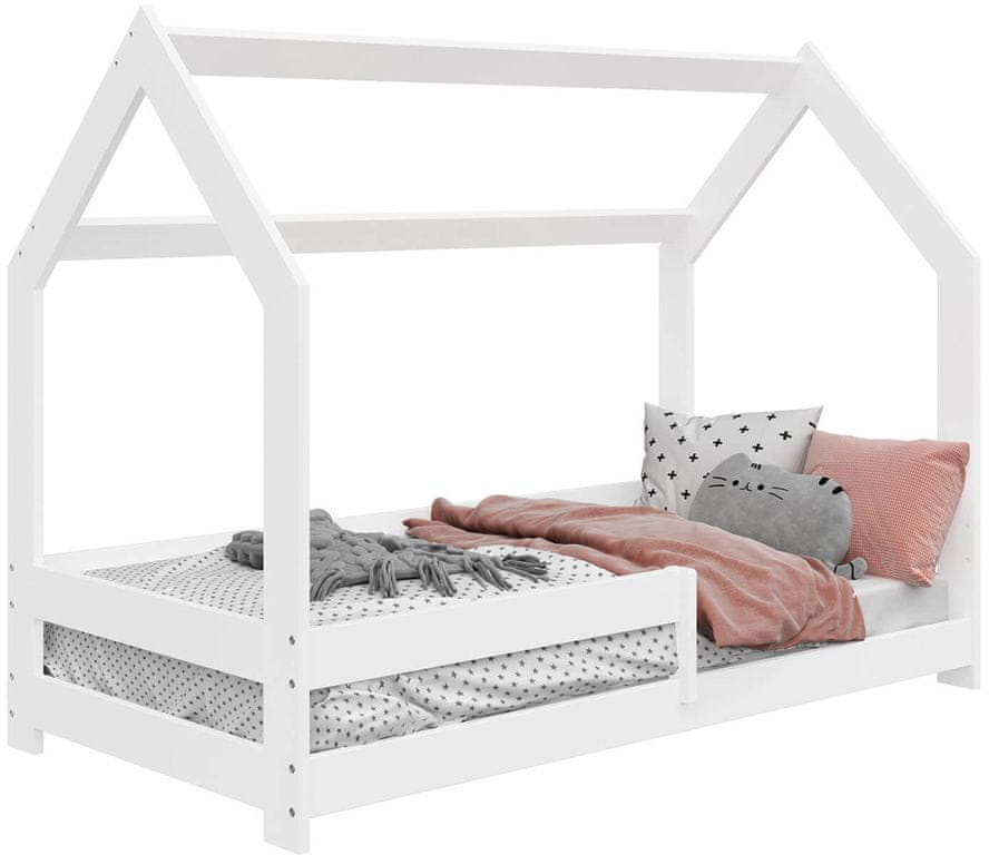 eoshop Detská posteľ Domček 80x160 cm D5 + rošt a matracu ZADARMO - biela
